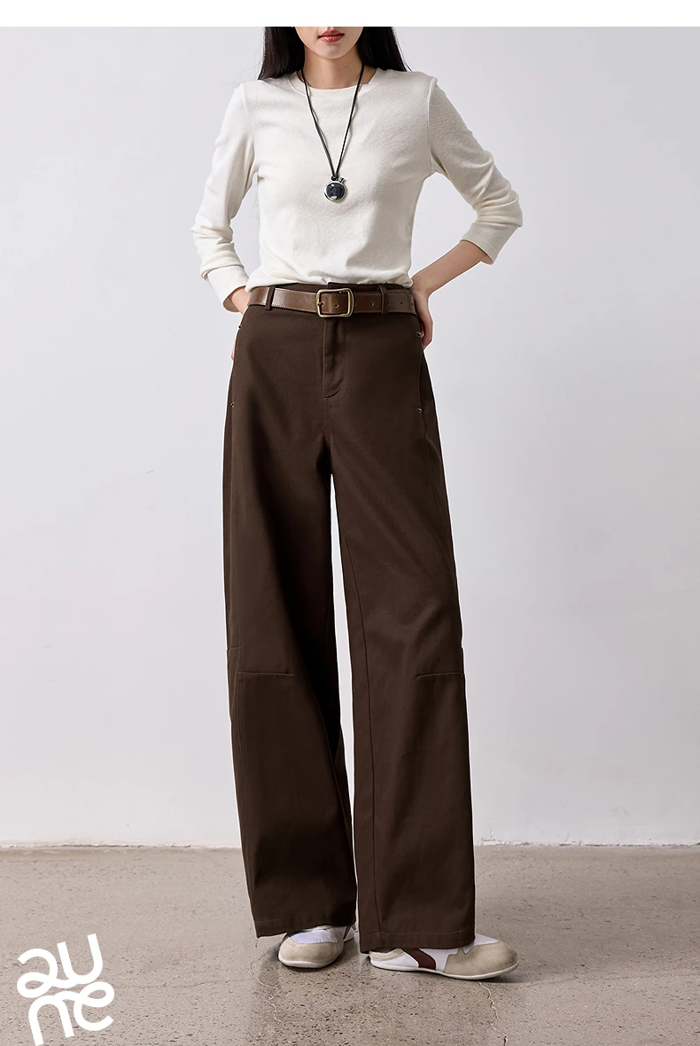 TOYOUTH Women's High Waist Curved Leg Trousers 2026 Autumn New Arrival Full Cotton Canvas Light Workwear Commuter Long Pants
