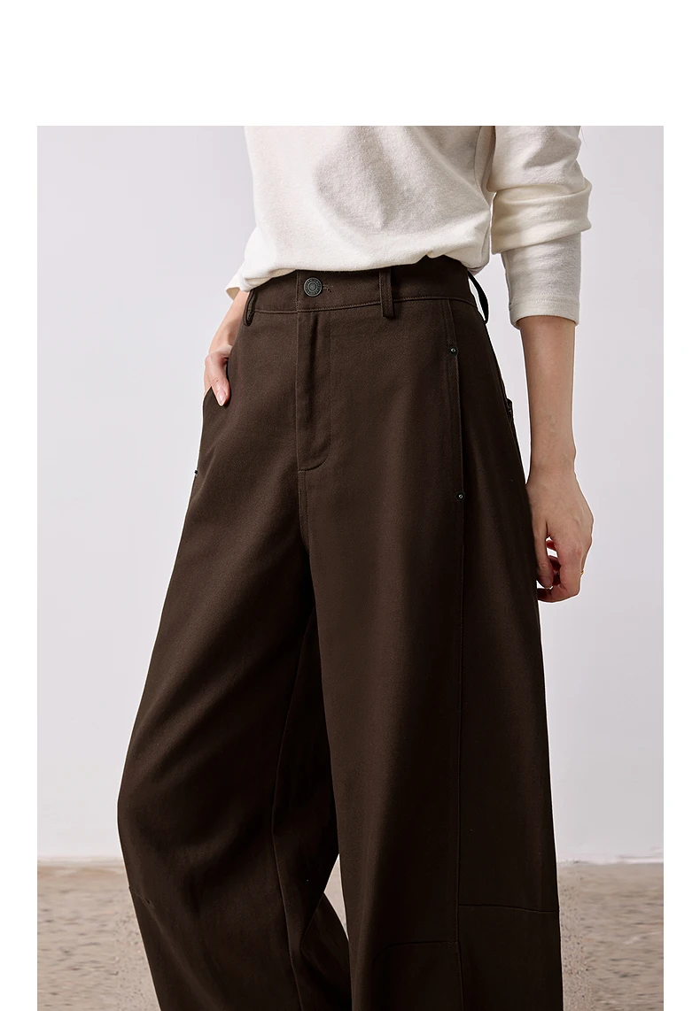 TOYOUTH Women's High Waist Curved Leg Trousers 2026 Autumn New Arrival Full Cotton Canvas Light Workwear Commuter Long Pants