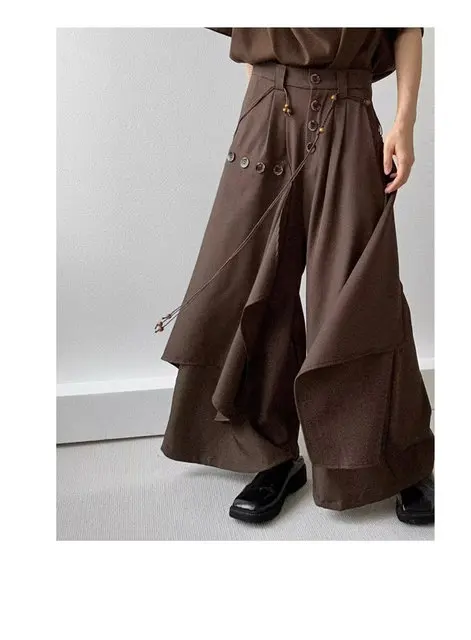 2025 Autumn New Fashion Button Irregular Skirt Pants and Wide Leg Pants Female Loose Casual All-Match Trousers Ladies Pants