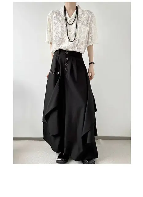 2025 Autumn New Fashion Button Irregular Skirt Pants and Wide Leg Pants Female Loose Casual All-Match Trousers Ladies Pants