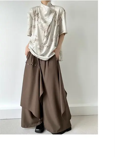 2025 Autumn New Fashion Button Irregular Skirt Pants and Wide Leg Pants Female Loose Casual All-Match Trousers Ladies Pants