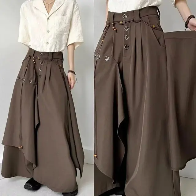 2025 Autumn New Fashion Button Irregular Skirt Pants and Wide Leg Pants Female Loose Casual All-Match Trousers Ladies Pants