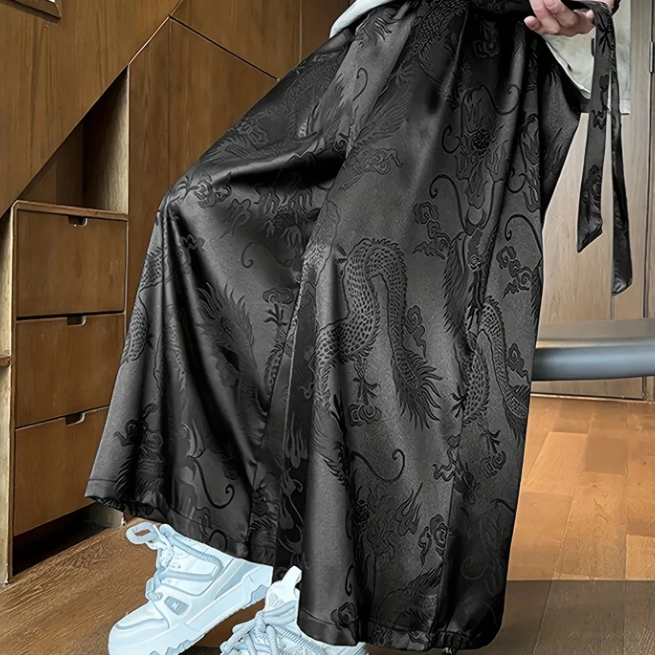 Spring Summer New Chinese Men's Jacquard Wide Leg Pants Women Loose Antique Han Hanfu Breathable Quick-drying Super Fairy Pants