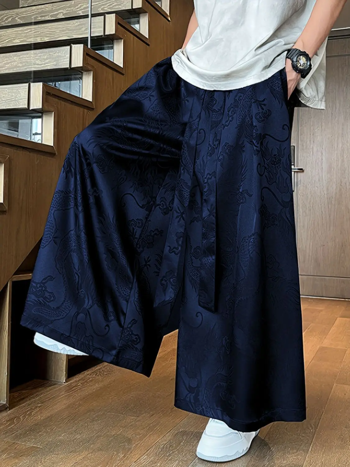 Spring Summer New Chinese Men's Jacquard Wide Leg Pants Women Loose Antique Han Hanfu Breathable Quick-drying Super Fairy Pants