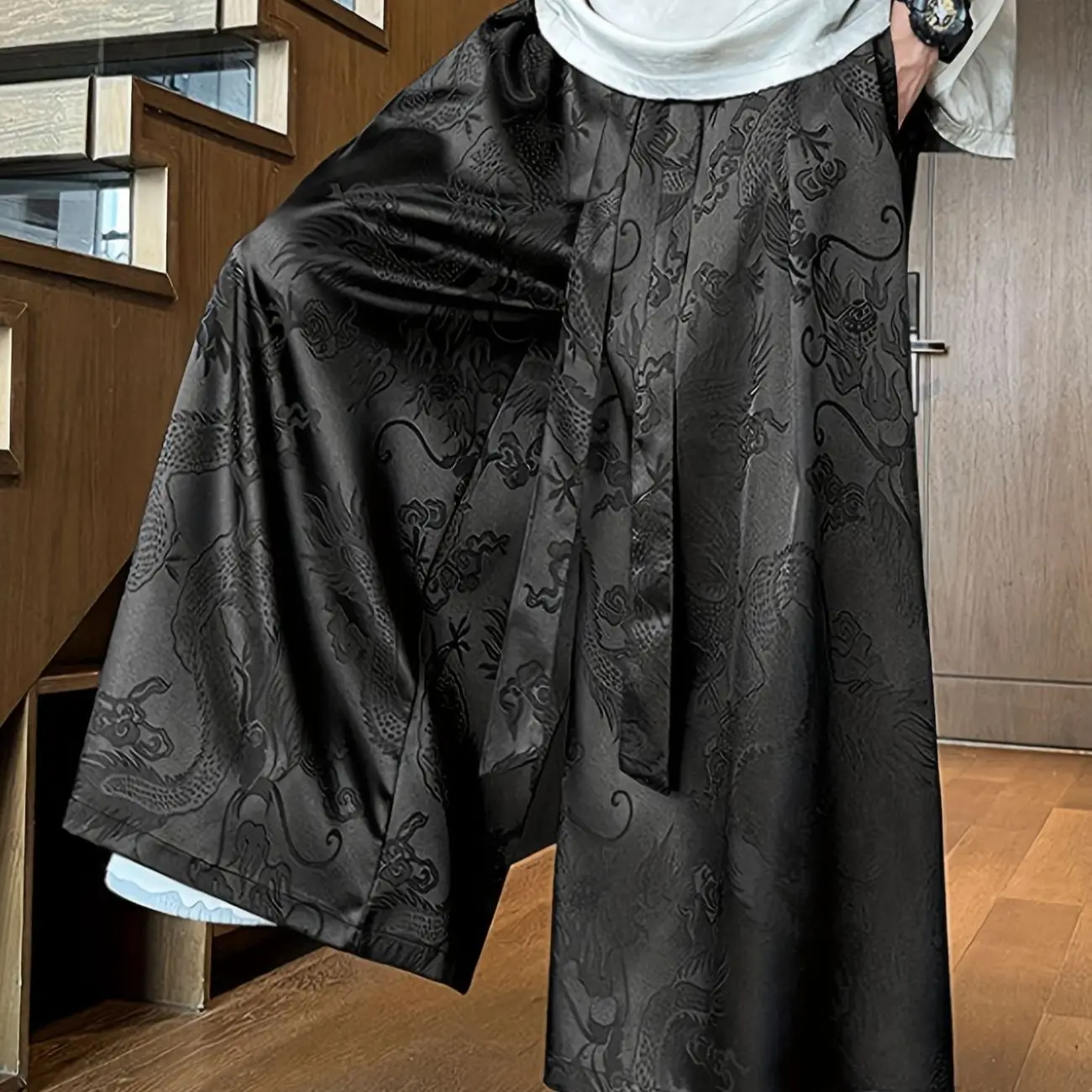 Spring Summer New Chinese Men's Jacquard Wide Leg Pants Women Loose Antique Han Hanfu Breathable Quick-drying Super Fairy Pants