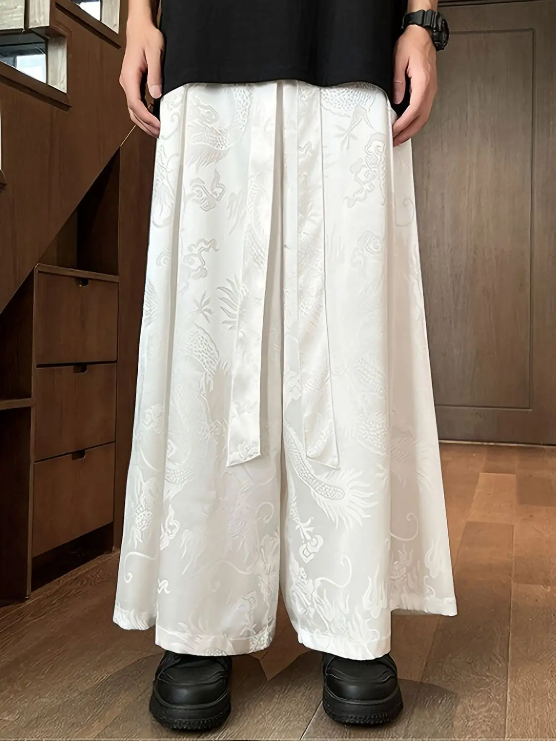 Spring Summer New Chinese Men's Jacquard Wide Leg Pants Women Loose Antique Han Hanfu Breathable Quick-drying Super Fairy Pants