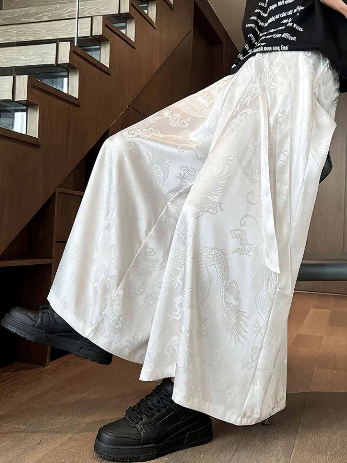 Spring Summer New Chinese Men's Jacquard Wide Leg Pants Women Loose Antique Han Hanfu Breathable Quick-drying Super Fairy Pants