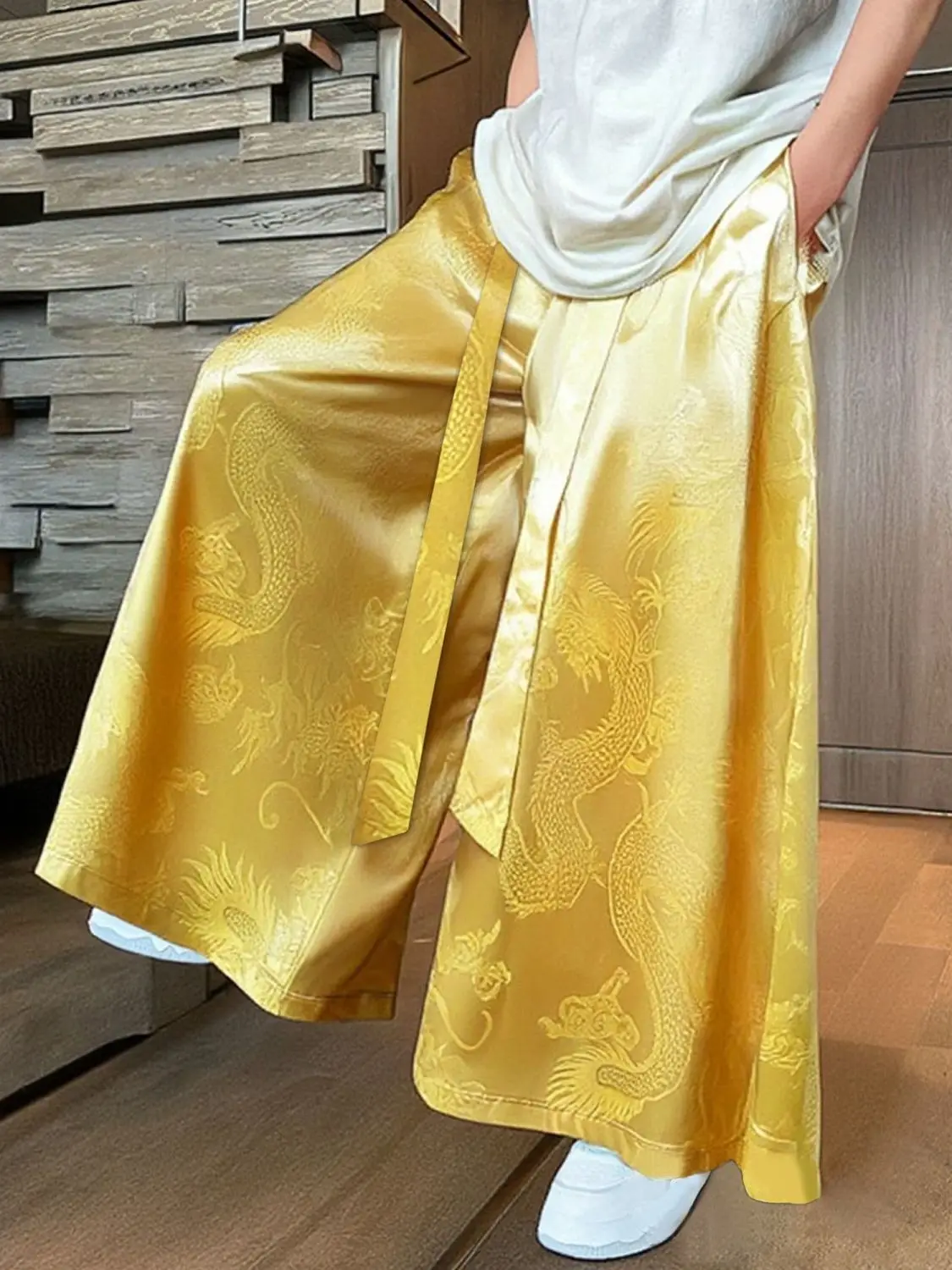 Spring Summer New Chinese Men's Jacquard Wide Leg Pants Women Loose Antique Han Hanfu Breathable Quick-drying Super Fairy Pants