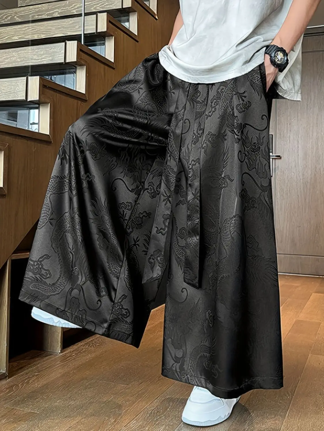 Spring Summer New Chinese Men's Jacquard Wide Leg Pants Women Loose Antique Han Hanfu Breathable Quick-drying Super Fairy Pants
