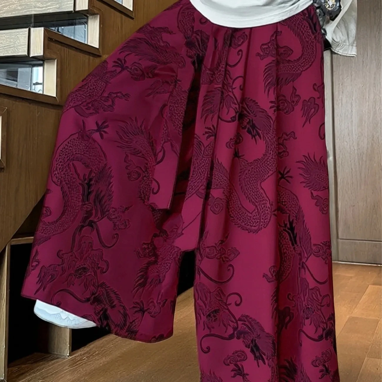 Spring Summer New Chinese Men's Jacquard Wide Leg Pants Women Loose Antique Han Hanfu Breathable Quick-drying Super Fairy Pants