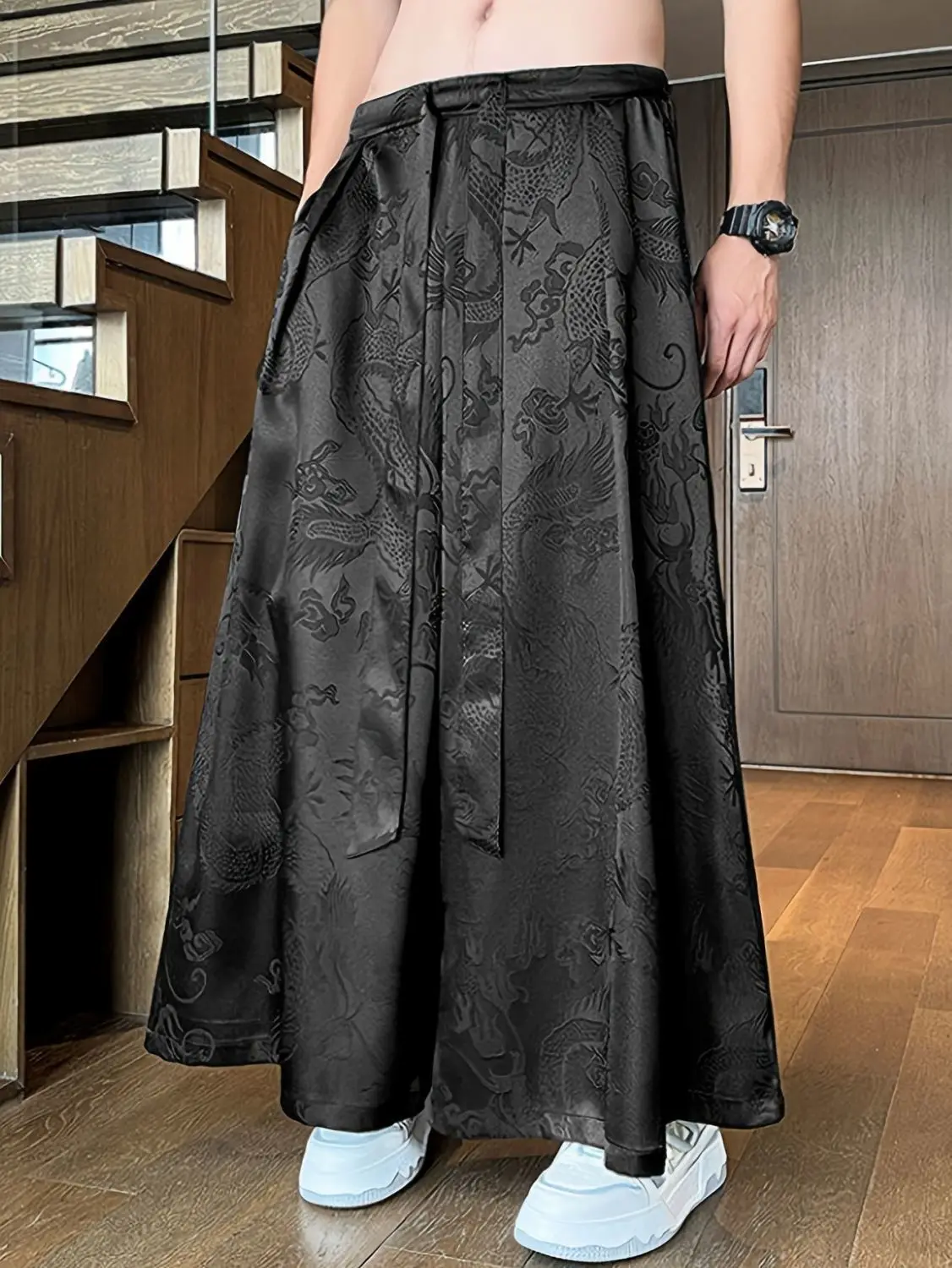 Spring Summer New Chinese Men's Jacquard Wide Leg Pants Women Loose Antique Han Hanfu Breathable Quick-drying Super Fairy Pants