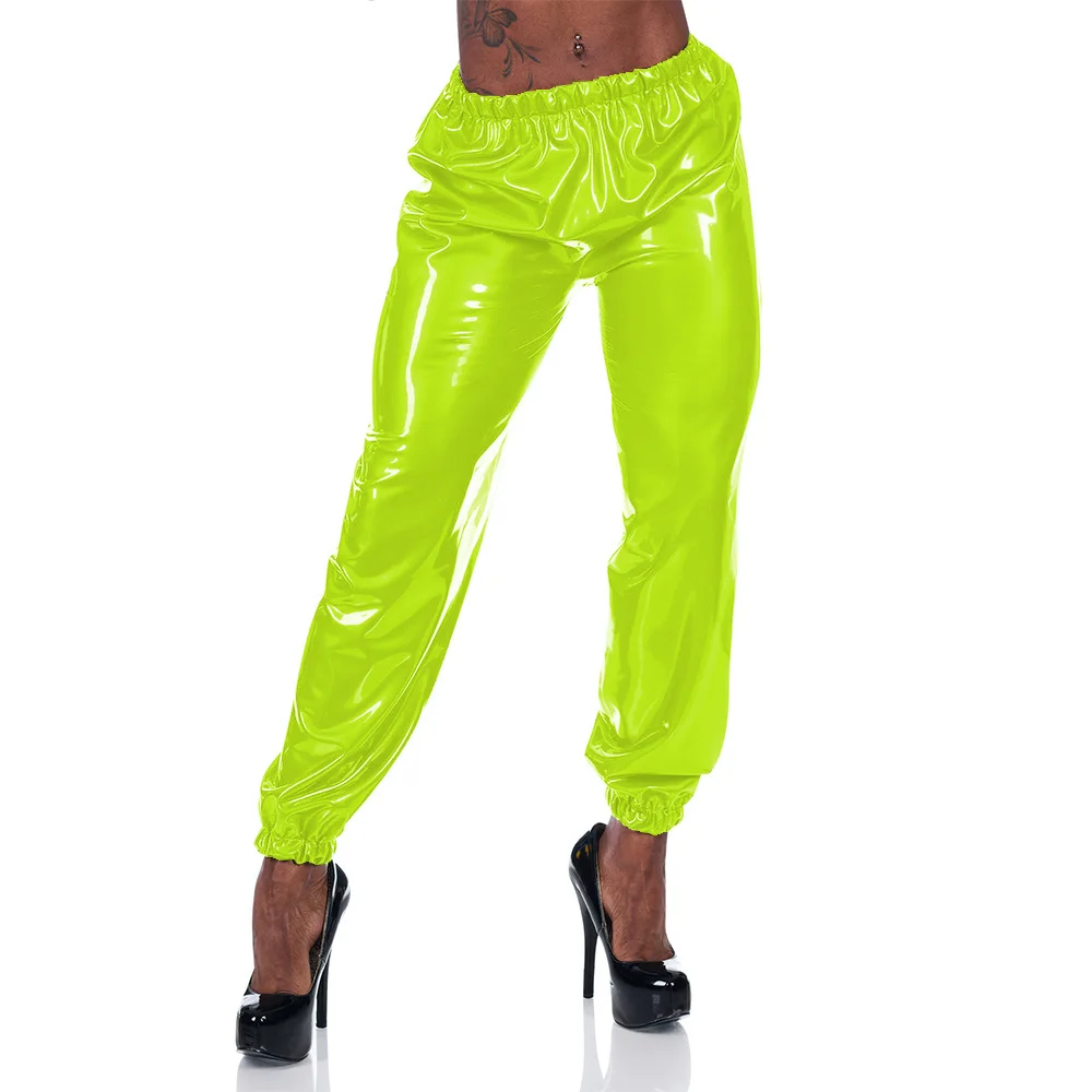 Office Lady High Waist PVC Leather Pants Women Casual Loose Bloomers Fashion Vinyl Patent Leather Stretch Trousers Clubwear 7XL