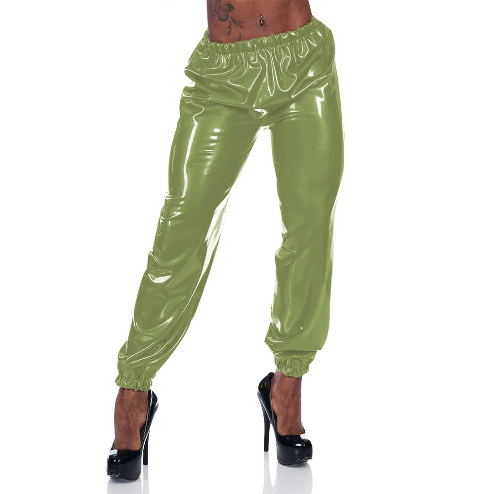 Office Lady High Waist PVC Leather Pants Women Casual Loose Bloomers Fashion Vinyl Patent Leather Stretch Trousers Clubwear 7XL