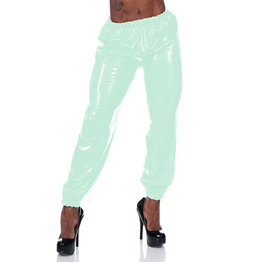 Office Lady High Waist PVC Leather Pants Women Casual Loose Bloomers Fashion Vinyl Patent Leather Stretch Trousers Clubwear 7XL