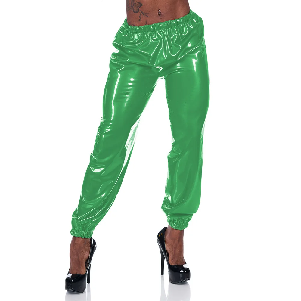 Office Lady High Waist PVC Leather Pants Women Casual Loose Bloomers Fashion Vinyl Patent Leather Stretch Trousers Clubwear 7XL