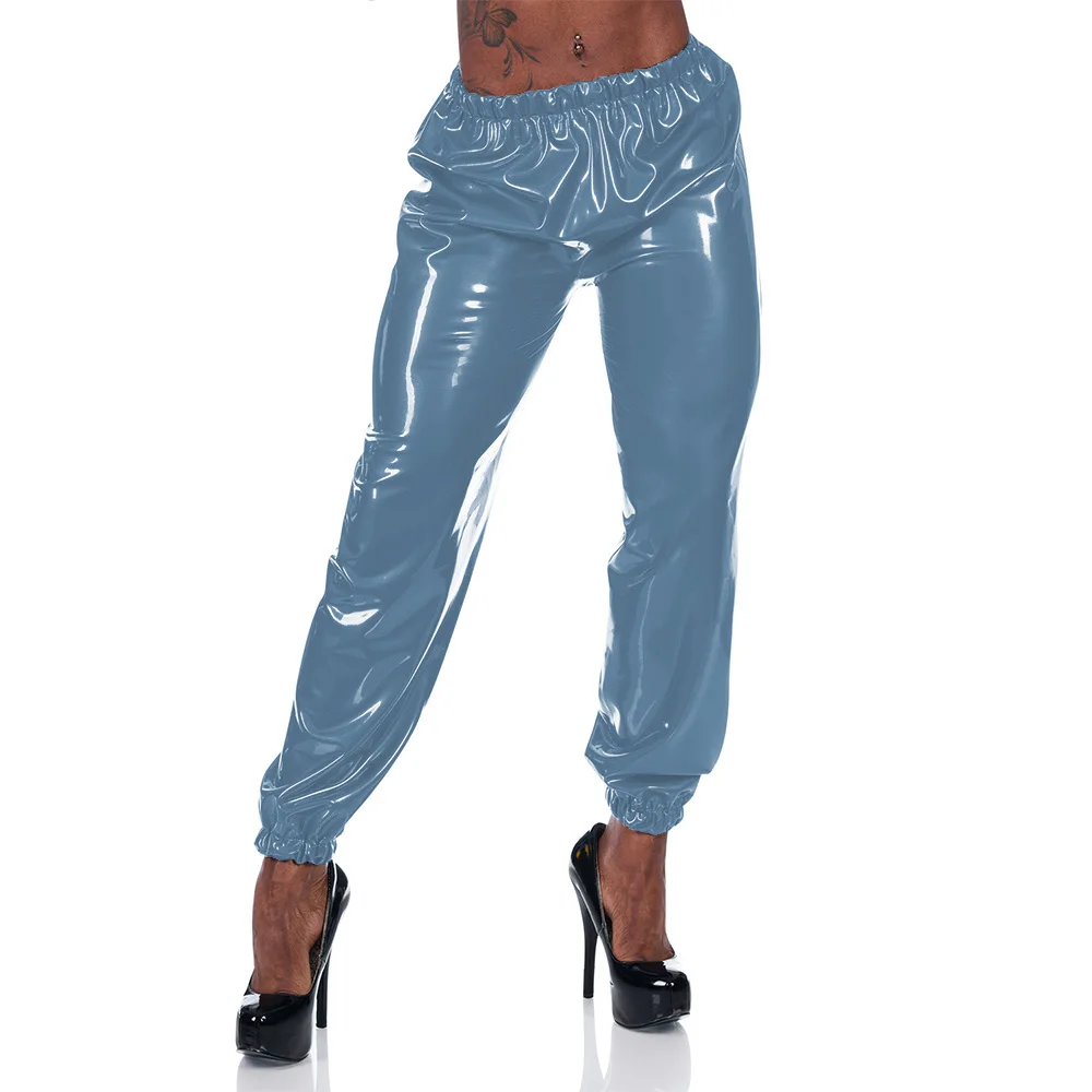 Office Lady High Waist PVC Leather Pants Women Casual Loose Bloomers Fashion Vinyl Patent Leather Stretch Trousers Clubwear 7XL