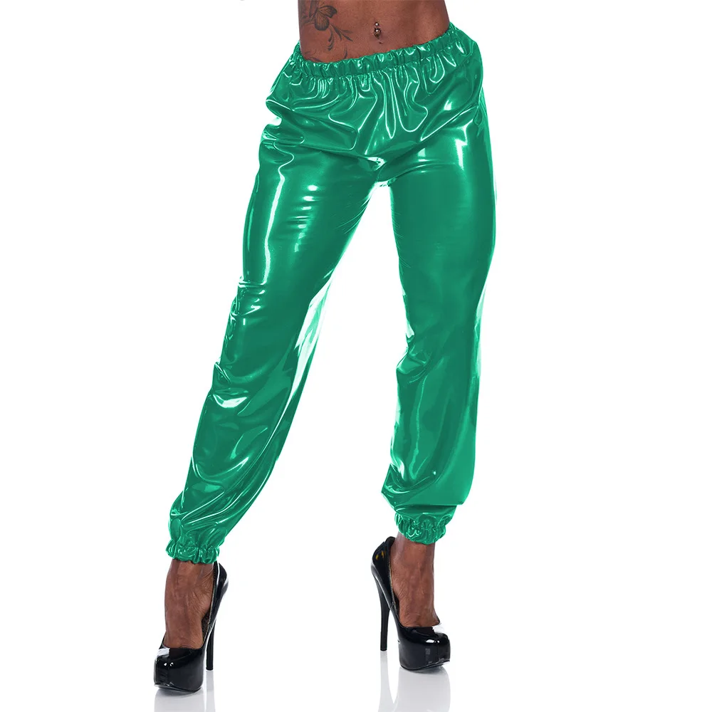 Office Lady High Waist PVC Leather Pants Women Casual Loose Bloomers Fashion Vinyl Patent Leather Stretch Trousers Clubwear 7XL