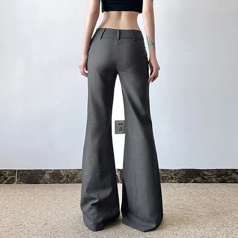 American Low Waist Bell Bottoms Y2K Fashion Streetwear Slim Wide Leg Pants Spring New Simple Basic Solid Ladies Suit Trousers