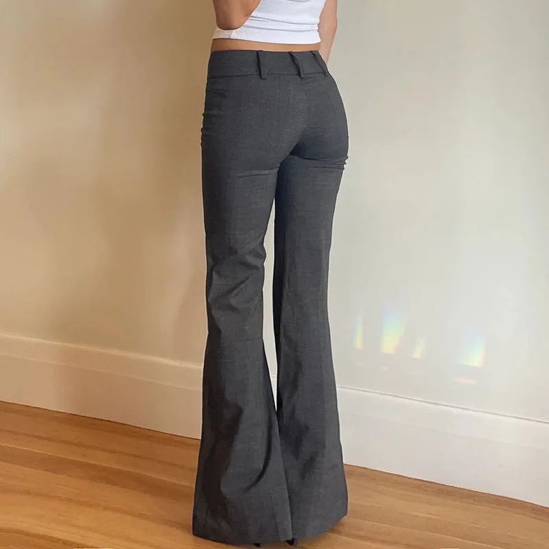 American Low Waist Bell Bottoms Y2K Fashion Streetwear Slim Wide Leg Pants Spring New Simple Basic Solid Ladies Suit Trousers