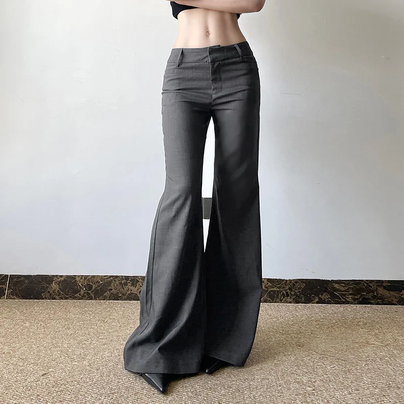 American Low Waist Bell Bottoms Y2K Fashion Streetwear Slim Wide Leg Pants Spring New Simple Basic Solid Ladies Suit Trousers