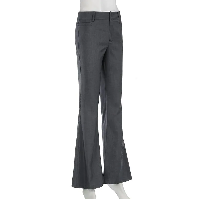 American Low Waist Bell Bottoms Y2K Fashion Streetwear Slim Wide Leg Pants Spring New Simple Basic Solid Ladies Suit Trousers