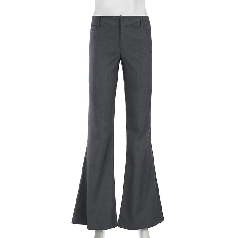 American Low Waist Bell Bottoms Y2K Fashion Streetwear Slim Wide Leg Pants Spring New Simple Basic Solid Ladies Suit Trousers
