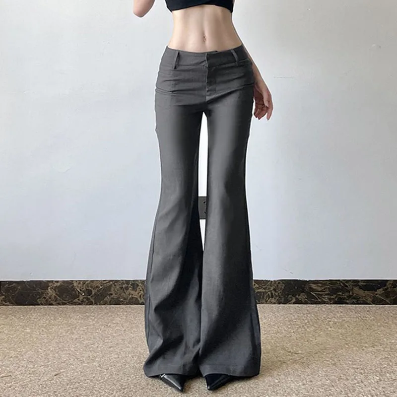 American Low Waist Bell Bottoms Y2K Fashion Streetwear Slim Wide Leg Pants Spring New Simple Basic Solid Ladies Suit Trousers