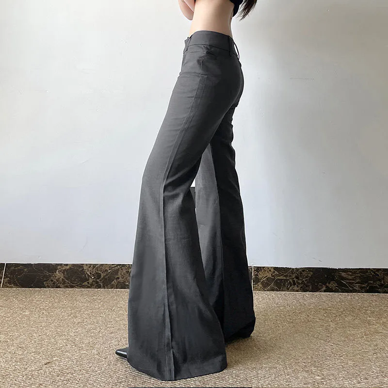 American Low Waist Bell Bottoms Y2K Fashion Streetwear Slim Wide Leg Pants Spring New Simple Basic Solid Ladies Suit Trousers