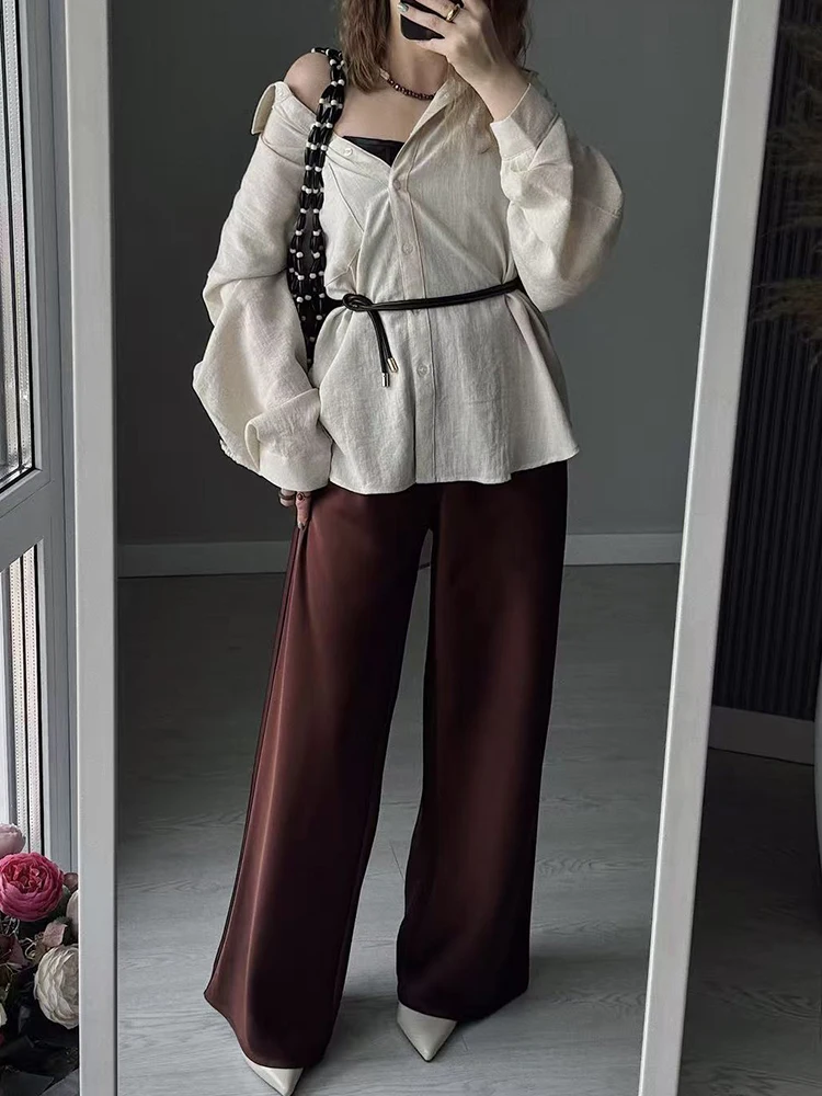 Women Straight Leg Satin Pants For Summer Elastic Waist Black Silk Trousers Luxury Office Wears For Ladies Wide Leg Pants Satin