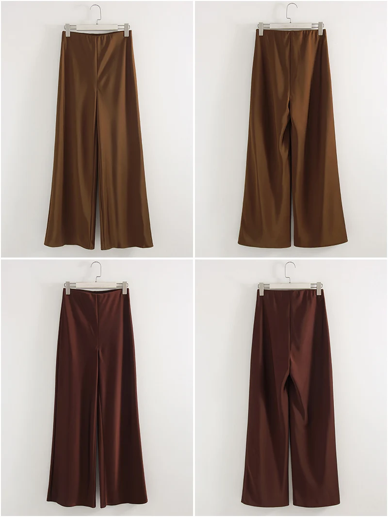 Women Straight Leg Satin Pants For Summer Elastic Waist Black Silk Trousers Luxury Office Wears For Ladies Wide Leg Pants Satin