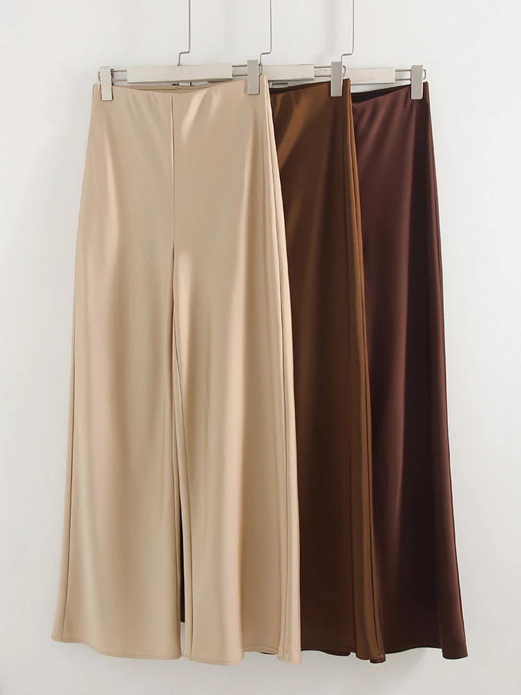 Women Straight Leg Satin Pants For Summer Elastic Waist Black Silk Trousers Luxury Office Wears For Ladies Wide Leg Pants Satin
