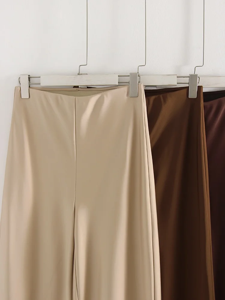Women Straight Leg Satin Pants For Summer Elastic Waist Black Silk Trousers Luxury Office Wears For Ladies Wide Leg Pants Satin