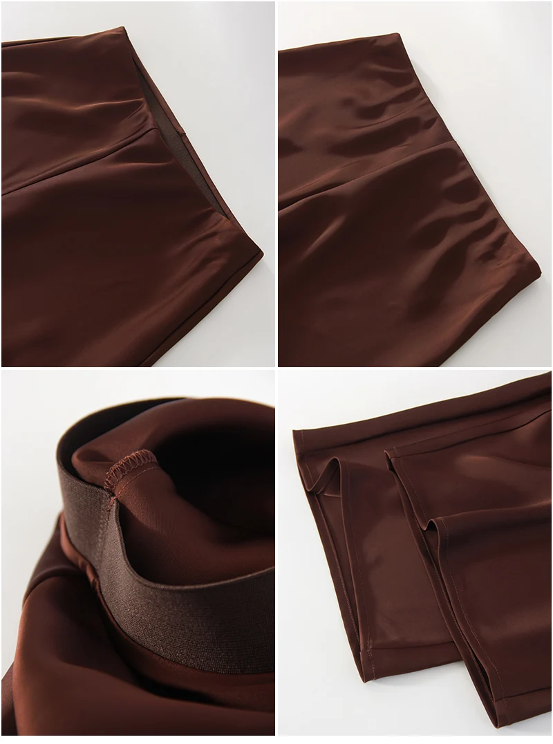 Women Straight Leg Satin Pants For Summer Elastic Waist Black Silk Trousers Luxury Office Wears For Ladies Wide Leg Pants Satin