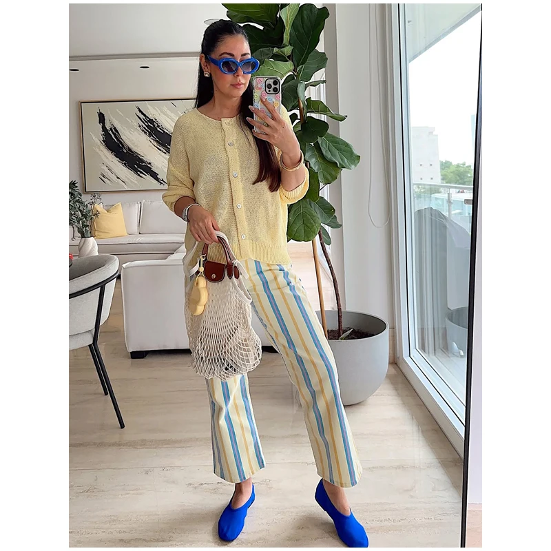 Women‘s Colorful Striped Pant New Summer Straight Multicolor Wide Leg Long Pants Casual Fashion Streetwear Female Outfit 2026