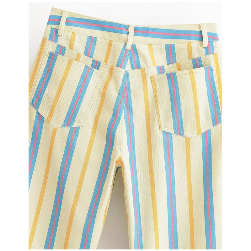 Women‘s Colorful Striped Pant New Summer Straight Multicolor Wide Leg Long Pants Casual Fashion Streetwear Female Outfit 2026