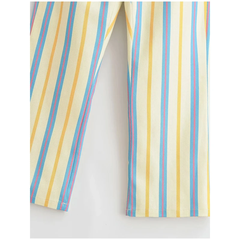 Women‘s Colorful Striped Pant New Summer Straight Multicolor Wide Leg Long Pants Casual Fashion Streetwear Female Outfit 2026