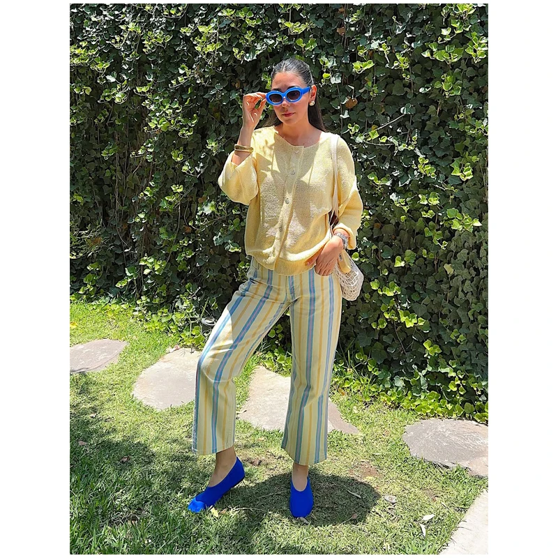 Women‘s Colorful Striped Pant New Summer Straight Multicolor Wide Leg Long Pants Casual Fashion Streetwear Female Outfit 2026