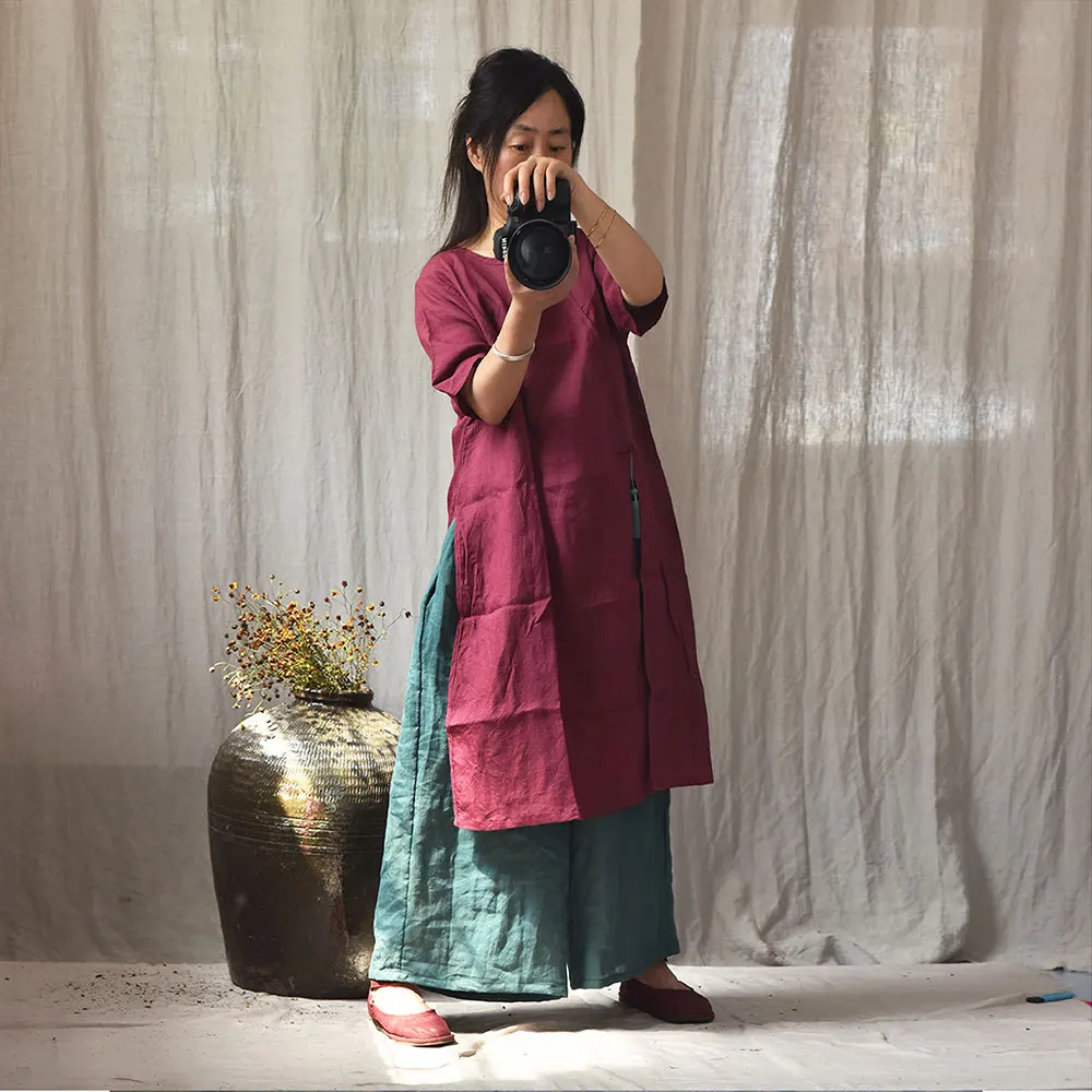 Johnature High Quality Women Ramie Wide Leg Pants Loose Elastic Waist Solid Color 2025 New Summer Casual Female Pants