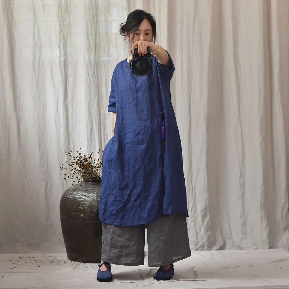 Johnature High Quality Women Ramie Wide Leg Pants Loose Elastic Waist Solid Color 2025 New Summer Casual Female Pants