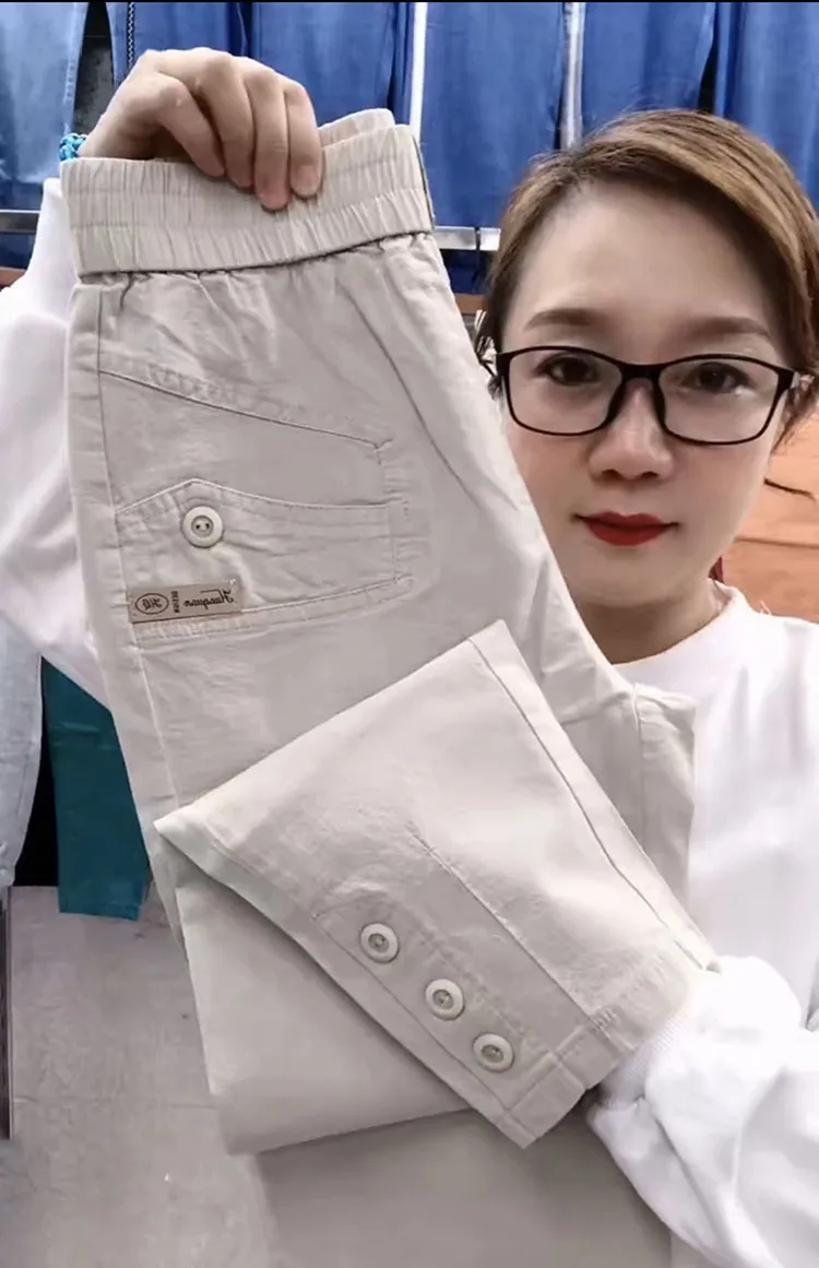 Women Cotton Linen Harun Pants Summer Loose New 2023 Ladies High Waist Versatile Thin Slim Casual Pants Female Nine-Point Pants