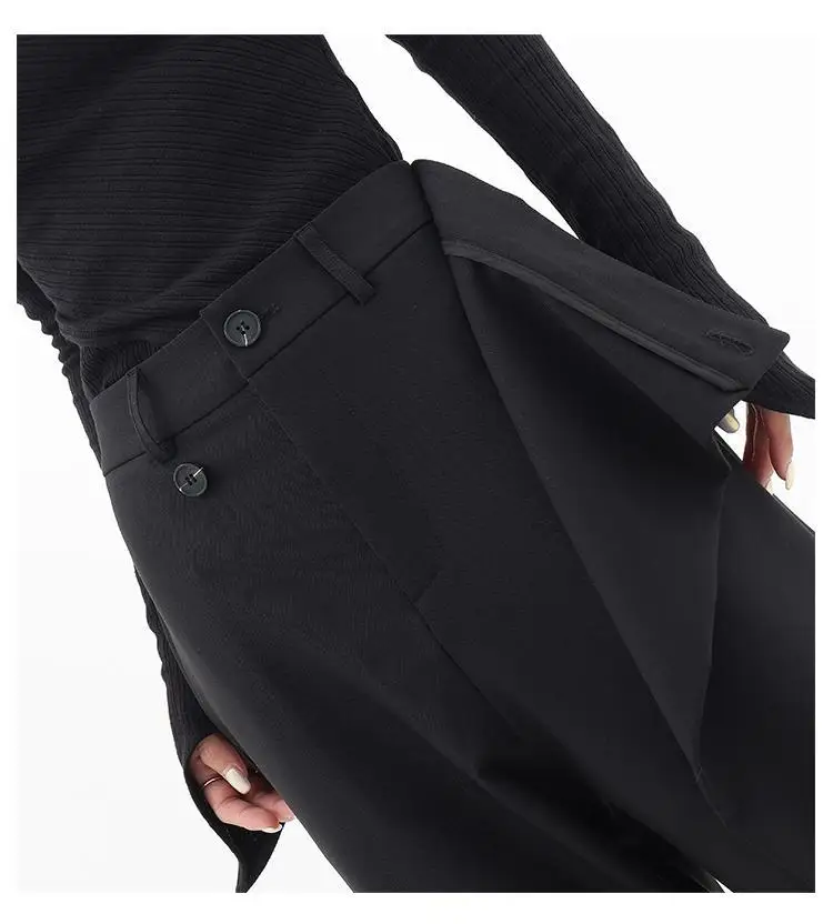 HOUZHOU Women Wide Suit Pants High Waist Gothic Japanese Style Baggy Black Trousers Irregular Straight Pants Casual Streetwear