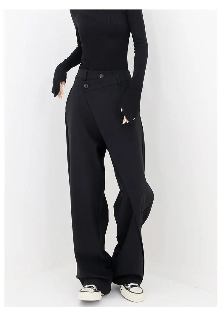 HOUZHOU Women Wide Suit Pants High Waist Gothic Japanese Style Baggy Black Trousers Irregular Straight Pants Casual Streetwear