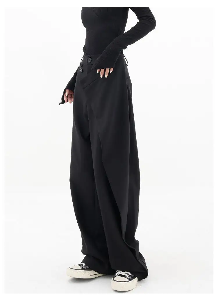 HOUZHOU Women Wide Suit Pants High Waist Gothic Japanese Style Baggy Black Trousers Irregular Straight Pants Casual Streetwear