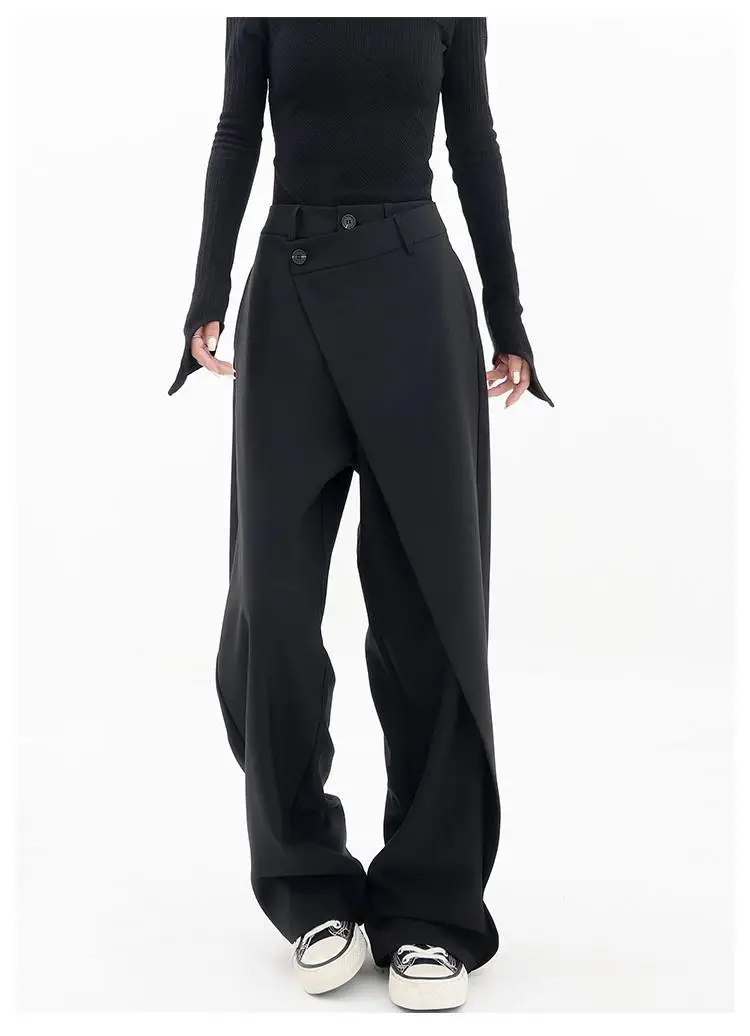 HOUZHOU Women Wide Suit Pants High Waist Gothic Japanese Style Baggy Black Trousers Irregular Straight Pants Casual Streetwear