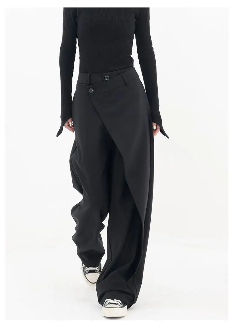 HOUZHOU Women Wide Suit Pants High Waist Gothic Japanese Style Baggy Black Trousers Irregular Straight Pants Casual Streetwear