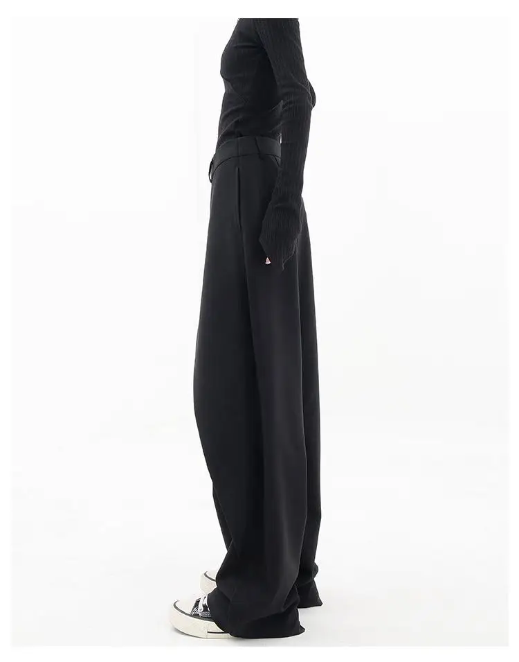 HOUZHOU Women Wide Suit Pants High Waist Gothic Japanese Style Baggy Black Trousers Irregular Straight Pants Casual Streetwear