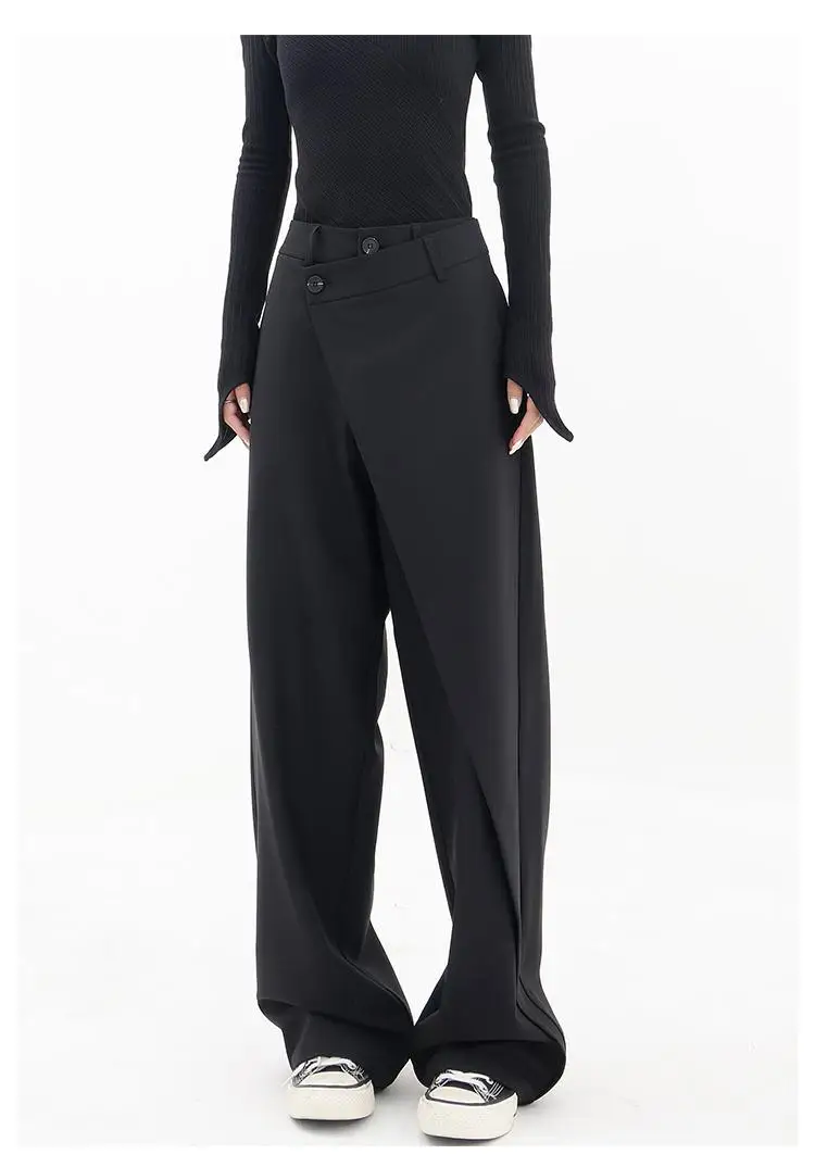 HOUZHOU Women Wide Suit Pants High Waist Gothic Japanese Style Baggy Black Trousers Irregular Straight Pants Casual Streetwear