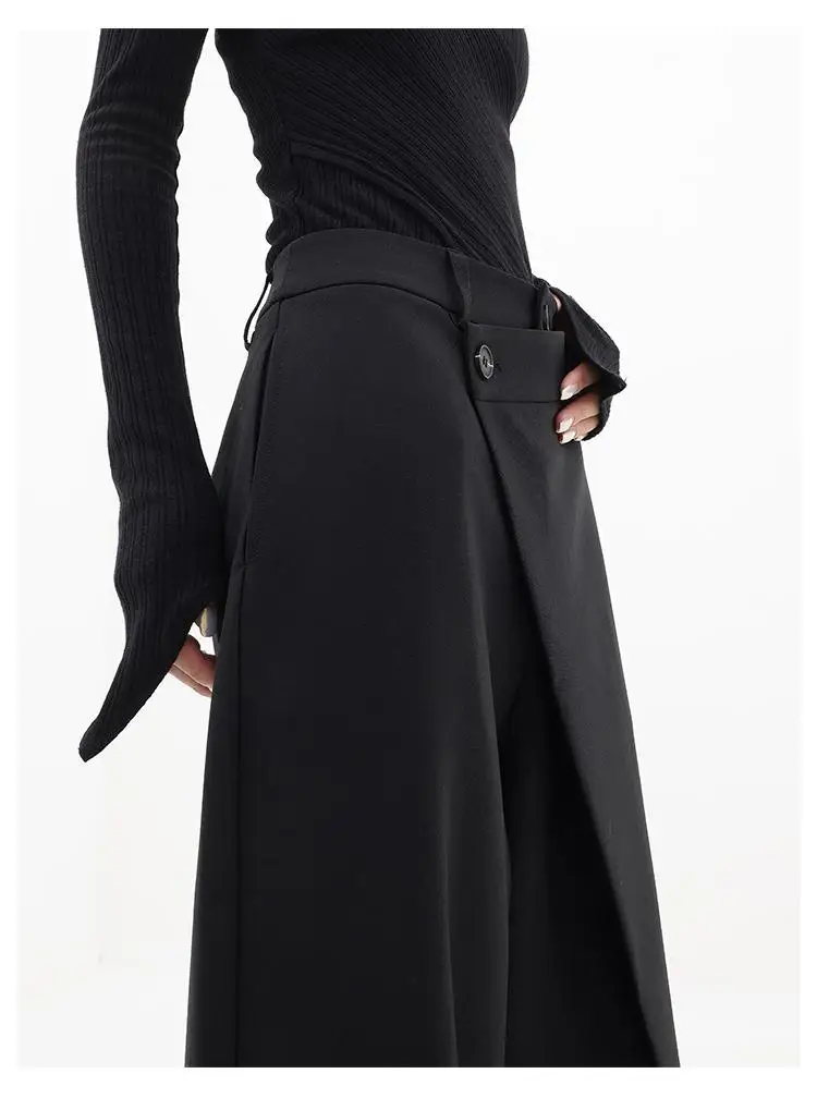HOUZHOU Women Wide Suit Pants High Waist Gothic Japanese Style Baggy Black Trousers Irregular Straight Pants Casual Streetwear
