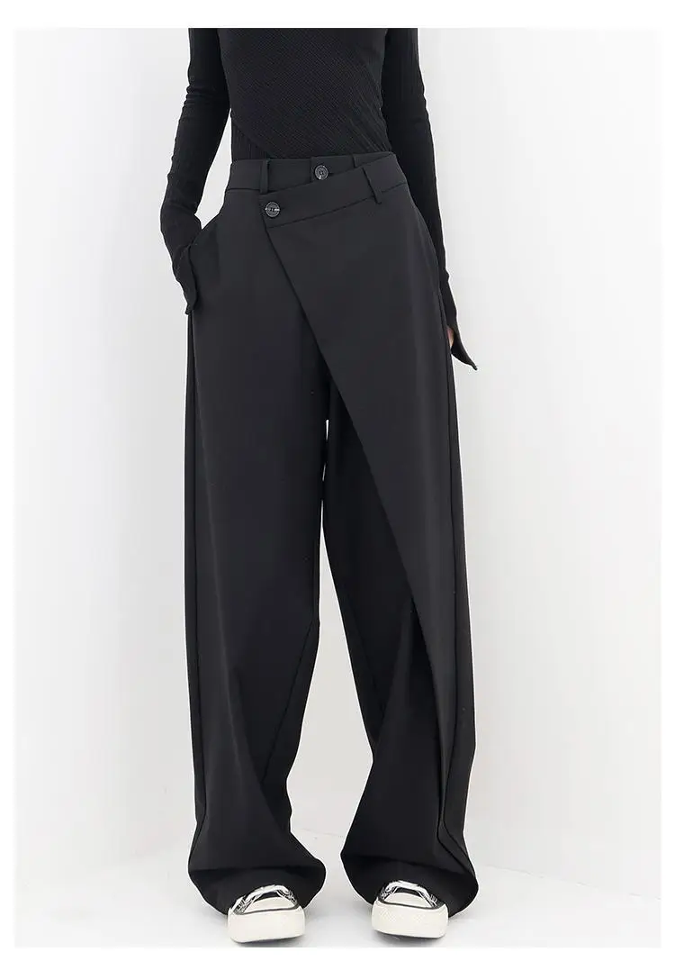 HOUZHOU Women Wide Suit Pants High Waist Gothic Japanese Style Baggy Black Trousers Irregular Straight Pants Casual Streetwear