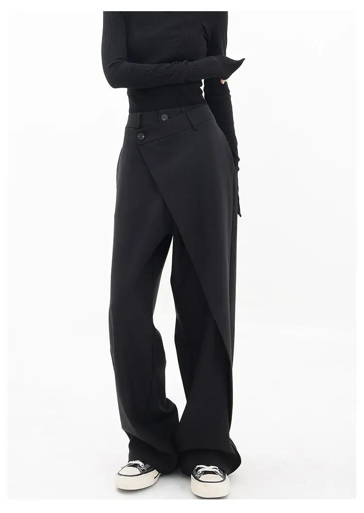 HOUZHOU Women Wide Suit Pants High Waist Gothic Japanese Style Baggy Black Trousers Irregular Straight Pants Casual Streetwear